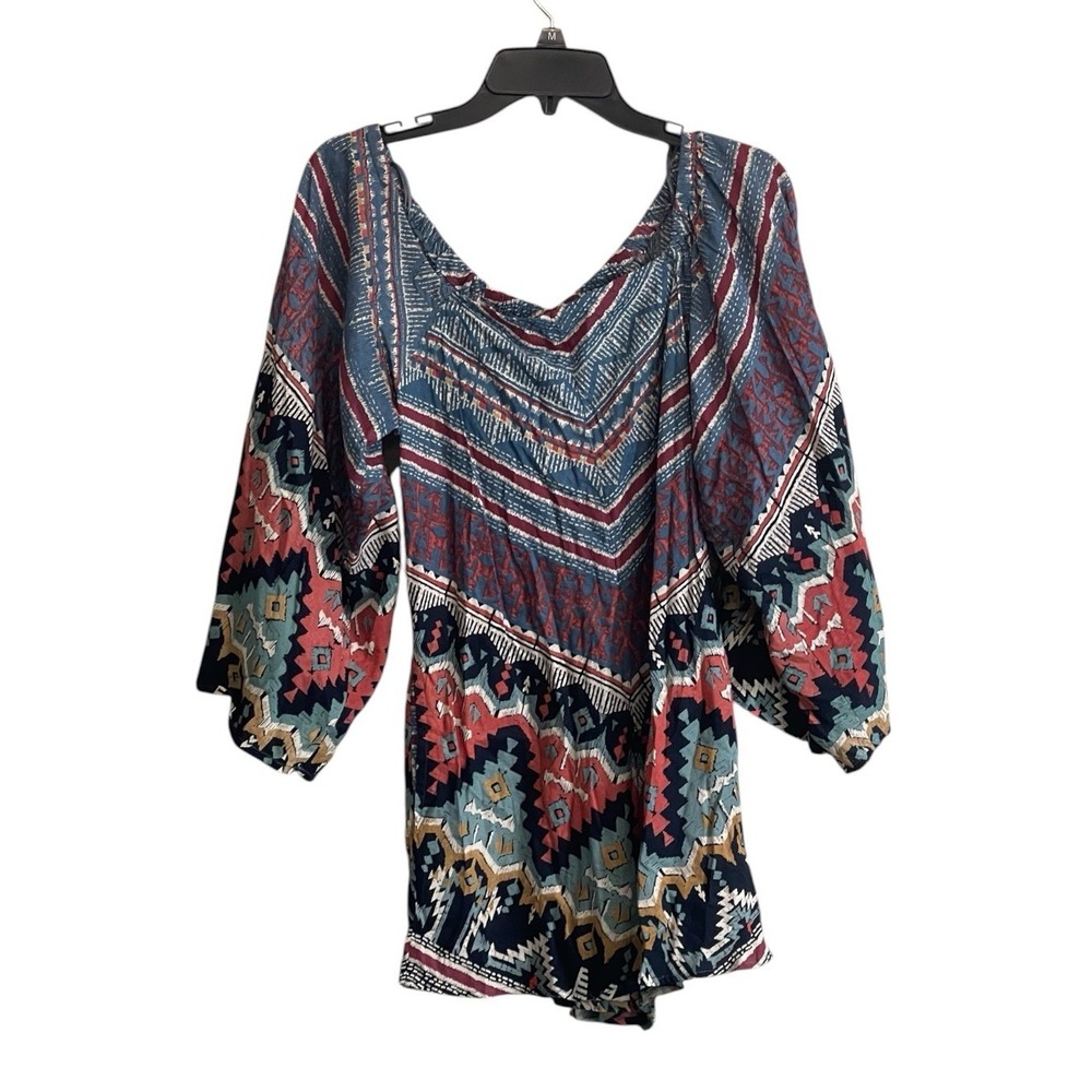 Angie NWT Med Romper Boho Aztec Puff Sleeve Geometric Tribal Festival